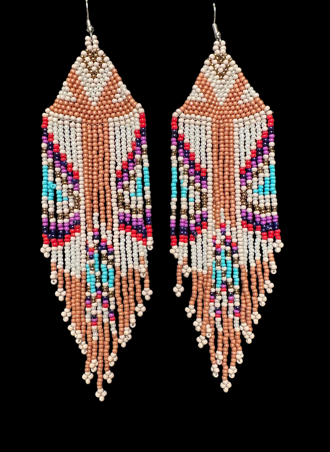 Boho Beaded Earrings in Turquoise &amp; Beige