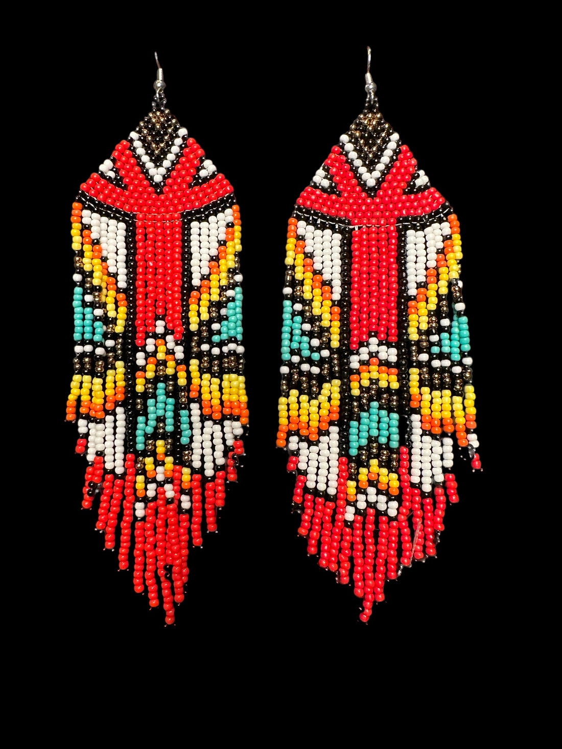 Boho Beaded Earrings in Red, White, &amp; Turquoise
