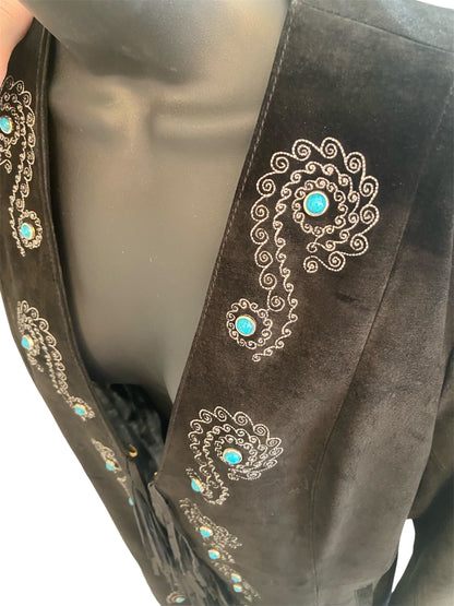 Cat’s Closet: Scully Black Leather Jacket with Turquoise accents